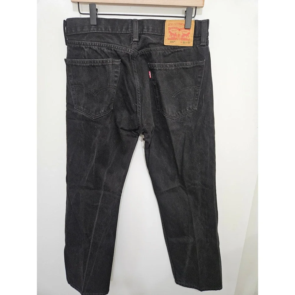 Levis 505 Regular Fit‎ Straight Leg Black Denim Jeans Mens W33 L30